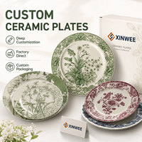 Assiettes en céramique personnalisées style rétro floral, multicolores, vaisselle vintage, compatibles lave-vaisselle, OEM ODM, pour la maison, les mariages, les hôtels, en gros