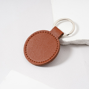 Wholesale UV Printing Round Rectangle PU Leather <b>Keyring</b> Holder Pendant Promotion Gift DIY Retro Blank Keychain - Product Image 3