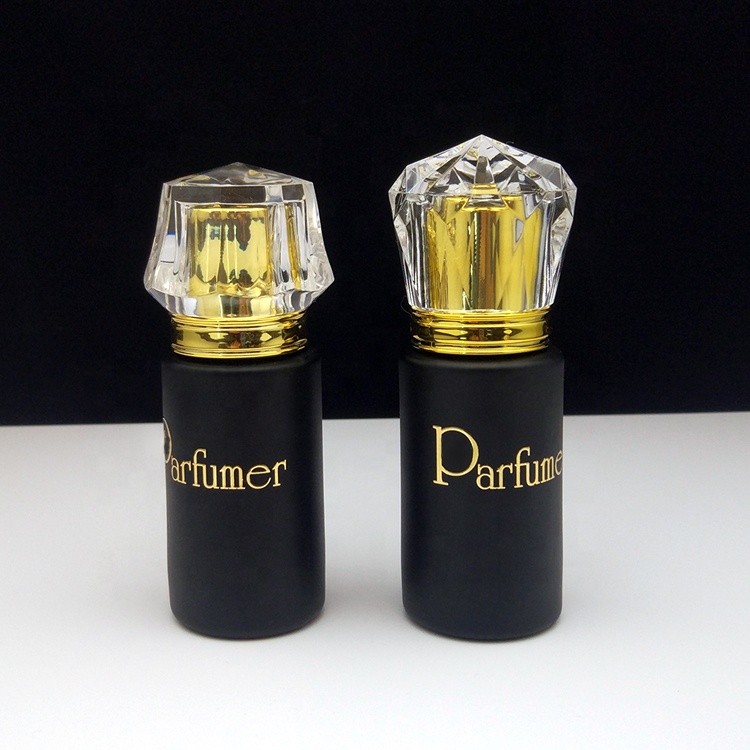 R Good quality 20ml 30ml matt black perfume bottle screw neck acrylic ABS cap glass spray bottle