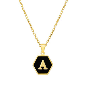 Collar con Colgante Hexagonal de Acero Inoxidable con Baño de Oro PVD e Inicial |   Joyería Personalizada con Incrustaciones de Concha Blanca, Impermeable e Hipoalergénica - Product Image 2