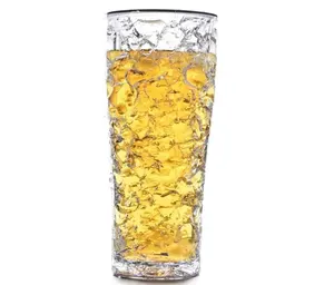 热卖12盎司冷冻啤酒品脱玻璃，带可拆卸硅胶带双壁冷冻品脱玻璃啤酒不倒翁杯