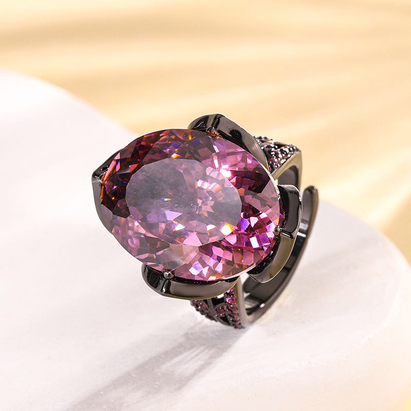 Bague nid d'oiseau en or noir, taille réglable, coupe rose séchée