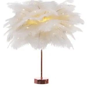 Remote Control Feather Table Lamps For Bedroom USB/AA Battery Bedside Lamp