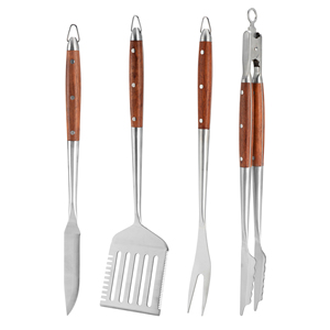 Nieuwe Ontwerp Fabriek Prijs Houten Handvat Grill Gereedschapsset Rvs Bbq Outdoor Gereedschap Set 4 Stuks Bbq Kit - Product Image 3