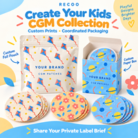 Patchs CGM pour enfants RECOO, couleurs variées, imprimés sur mesure, protections de capteur, adhésifs imperméables, sur-pansements, fabrication OEM sous marque privée