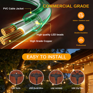 Guirlandes lumineuses LED décoratives longues, étanches pour l'extérieur, avec prise américaine homologuée ETL - Product Image 4