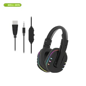 Colorful rainbow lighted stereo sound all game platforms supported PC gaming headphones with microphone