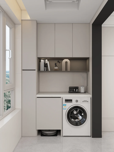 BALOM-Conjunto de armario de lavandería minimalista moderno para balcón, almacenamiento de fregadero de lavadora montado en la pared para apartamentos pequeños/hoteles - Product Image 3