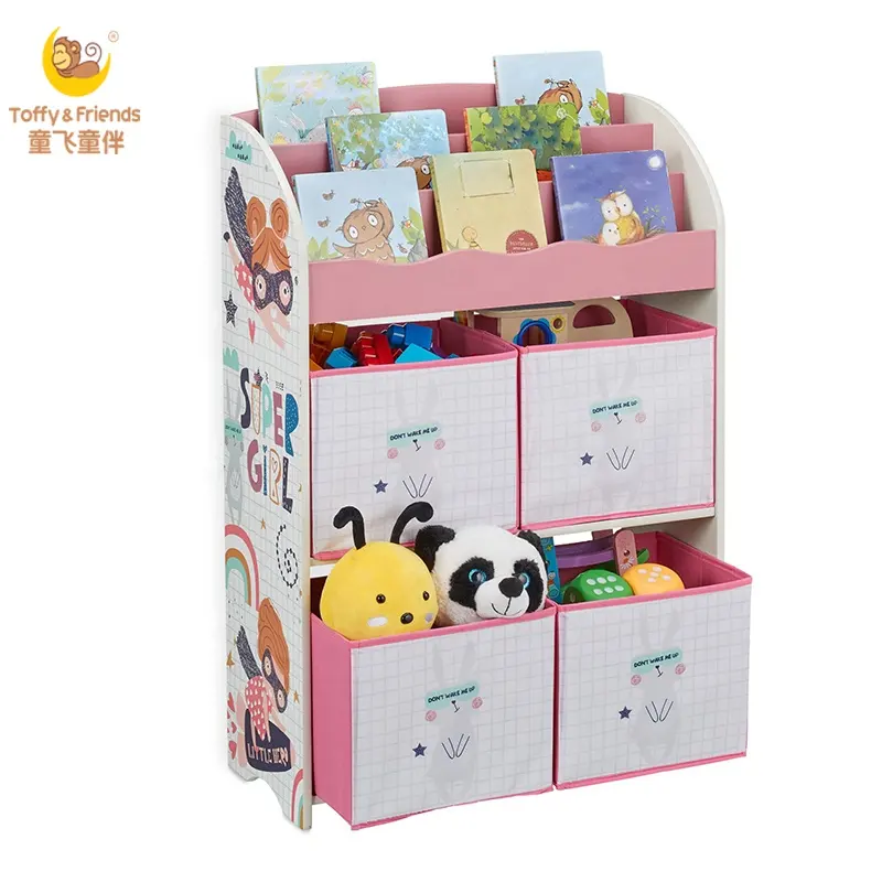 Toffy & Friends kids wood toy organizer storage shelf in Super Girl design