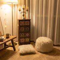 Pouf rond en fausse fourrure blanche, ottoman moelleux et confortable pour salon et chambre à coucher