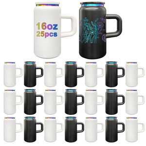 Gobelet de voyage 16 oz Rainbow Power Coated à double paroi isolé sous vide en acier inoxydable avec poignée pour laser, 25 pièces - Product Image 1