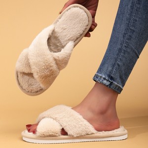 2026 Wholesale Warm Furry Open Toe Plush <b>Slippers</b> for Women Indoor Home Use with Anti-Slip Sole - Product Image 3