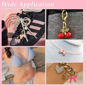 Breloques et pendentifs décoratifs pour chaussures, motifs nœuds, cœurs, cerises, perles, couronnes, fleurs, avec fermoirs dorés, pour chaussures et bottes - Product Image 5