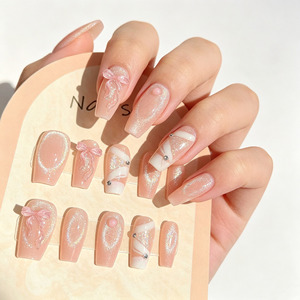 Venta al por Mayor de 10 Uds. de <span class=keywords><strong>Uñas</strong></span> Postizas de Estilo Francés con Diseño de Lazo, de ABS, Desmontables, Reutilizables, con Efecto Ojo de Gato, <span class=keywords><strong>Uñas</strong></span> de Lujo Hechas a Mano - Product Image 5
