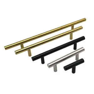 Gold Black Chrome Color Cabinet Handle Kitchen Cupboard Drawer Furniture Pull T-bar Handle Hollow Stainless Steel Modern 2021