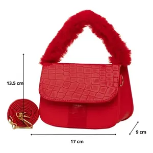 Sac bandoulière Fana rouge en cuir PU motif alligator avec chaîne décorative, style vintage, pour femme - Product Image 4