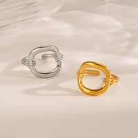 Cincin Persegi Geometris Minimalis Gaya Eropa dan Amerika untuk Wanita, Temperamen Liar, Baja Tahan Karat Berlapis Vakum