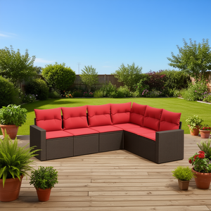 Set Divano da Esterno in Polyrattan Marrone con Cuscini, 6 Posti, Design Moderno - Product Image 2