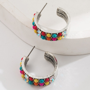 Vendita calda Vintage bohémien colorato antico <span class=keywords><strong>argento</strong></span> <span class=keywords><strong>orecchini</strong></span> in lega stile etnico occidentale - Product Image 5