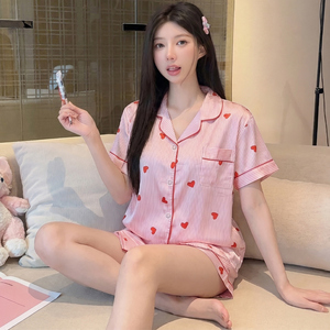 Oferta Increíble: Conjunto de Pijama Holgado y Transpirable con Estampado de Corazones y Rayas, Venta al Por Mayor en China - Product Image 1