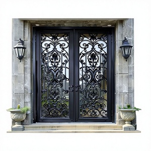 Portes d'entrée principales de luxe XIYATECH, en verre givré, style européen, en fer forgé, portes doubles. - Product Image 1