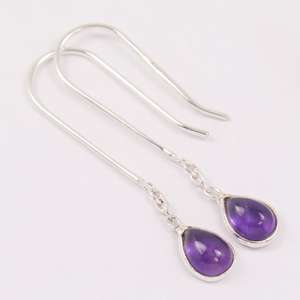 Pendientes de amatista natural de alta calidad, piedras colgantes de 36cm, 1 1/4 "pulgadas, pendientes hechos a mano de Plata de Ley 925 con cadena - Product Image 1
