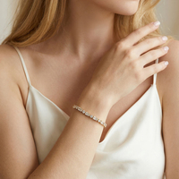 Bracelet à maillons CZ baguette et ronds en acier inoxydable 304 plaqué or, bracelet tennis rectangulaire en zircon, étanche