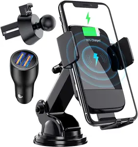 Wireless Car Charging Mount/Phone Holder packed with the Qi high-speed wireless charging technology and QC 3.0 car charger provi