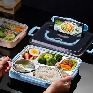 Wholesale 5 Compartment Lunch Box Sealed Leakproof High Capacity Food Container Stainless Steel Bento Lunch Box For Kids