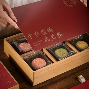 Bamboo Wood Mooncake Box Rectangle Handmade Chinese Gift Packaging With Bottle Compartment Customizable For Mid Autumn Festival - Product Image 3