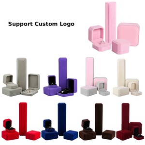 Factory Custom Logo Luxury Jewelry Packaging <b>Box</b> Simple Square Style with Velvet Pink Blue for <b>Earrings</b> Ring Bracelet - Product Image 2