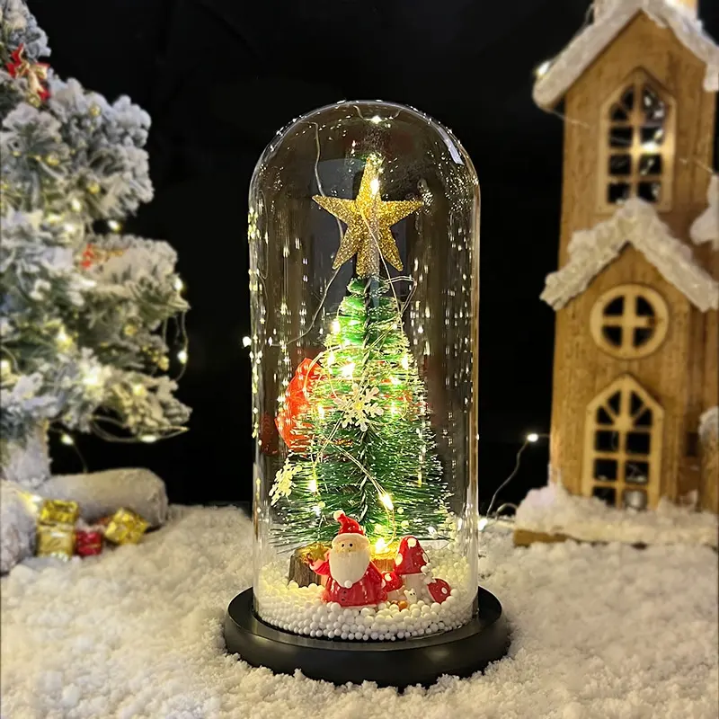 Christmas Tree Ornaments Night Light Desktop Creative Christmas Gifts Wooden Glass Cover Glow Mini Christmas Ornaments Xmas LED