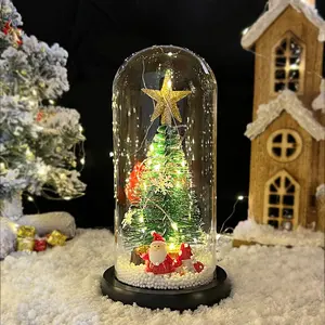 Weihnachts baum Ornamente Nachtlicht Desktop Kreative Weihnachts geschenke Holzglas abdeckung Glow Mini Weihnachts schmuck Weihnachten LED