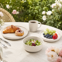 Service de table en céramique de luxe OEM, beige mat, de qualité supérieure, assiettes, bols, tasses, résistant à la chaleur, passe au lave-vaisselle, personnalisable