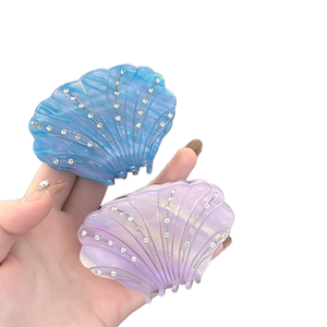 Pinces à cheveux modernes en coquille blanche et diamant pour femmes, 5 cm, motif océan, pince requin avec perle, accessoires pour cheveux en acétate - Product Image 1