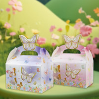 Boîte en Papier Papillon Floral Rose et Violet avec Poignée pour Cadeaux de Fête, Emballage Gourmandises Thème Papillon