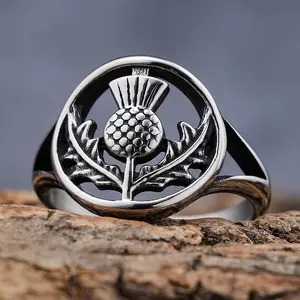 RTS Retro Scottish Thistle Rings Viking Womens Stainless Steel Flora Flower Celtic Knot Pinky Rings