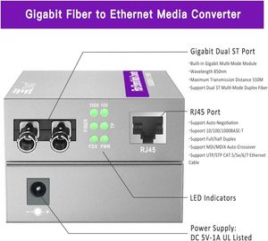 XZSNET Gigabit RJ45 Multi-Mode Fiber Ethernet Media Converter (850nm 550m) <b>Plug</b> <b>Play</b> 10/100/1000 Base-T Auto-Negotiation - Product Image 5