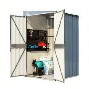 Caseta de jardín gris de 46.5x39.4x70.1 pulgadas de acero galvanizado con puertas dobles para uso en exteriores - Product Image 1