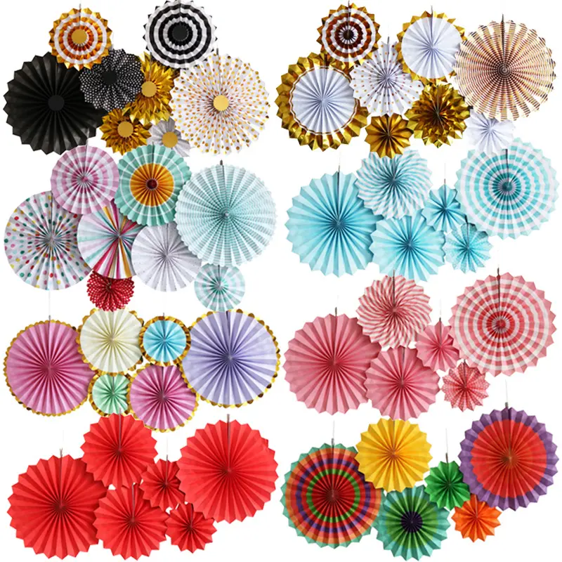 European and American DIY Wedding Birthday Party Decoration Bronzing 8Pcs Golden Paper Flower Fan Set