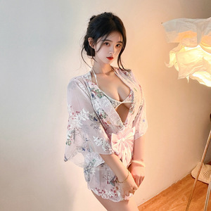 Ensemble de pyjama kimono japonais sexy en lingerie, en mousseline transparente avec volants et nœuds, costume pour femme 8053 - Product Image 4