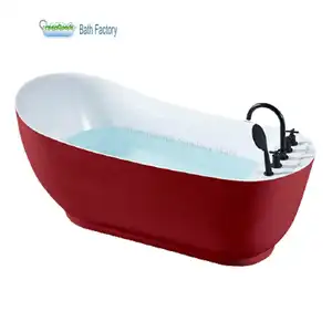 मूल पेटेंट Bathtubscheap अच्छे आरामदायक एक्रिलिक बाथटब बाथरूम लाल रंग राल फ्रीस्टैंडिंग स्नान टब 1600X800