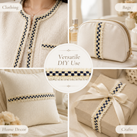 Ruban en dentelle tissée à carreaux blancs marine de 2 cm avec accent doré pour la couture de vêtements, sacs et décorations DIY