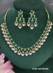 Luxury Mehandi Plated CZ Moissanite Kundan <b>Statement</b> <b>Necklace</b> for Women Bridal Wedding Reception Party Ethnic Fashion Jewelry - Product Image 3
