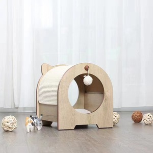 เตียงแมวไม้เนื้อแข็งพร้อมเสาข่วน 36x36x40 ซม. สำหรับแมวในบ้าน - Product Image 2