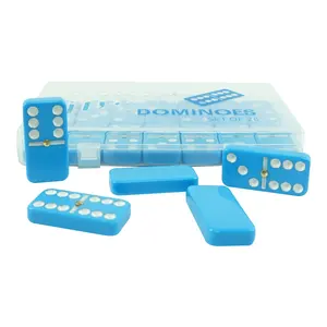 Professional double six blue color dominoes transparent clear plastic 5010 melamine domino factory custom for games