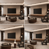 Meuble TV mural en bois de luxe moderne, meuble TV de salon personnalisé avec panneau cannelé, console multimédia avec rangement pour la maison