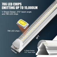 Éclairage intérieur, tube LED T8 intégré en aluminium en forme de V, 120-130LM/W, 50w, 100w, 4ft, 8ft, pour magasin