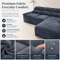 Canapé modulaire en velours gris en forme de L, capitonné, en éponge durable, pliable pour trois personnes, housse amovible écologique, appartement de luxe