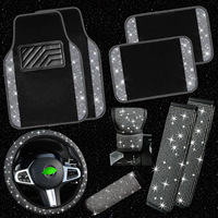 Ensemble d'accessoires de voiture scintillants : Housse de volant et tapis de sol universels avec strass étincelants pour femmes